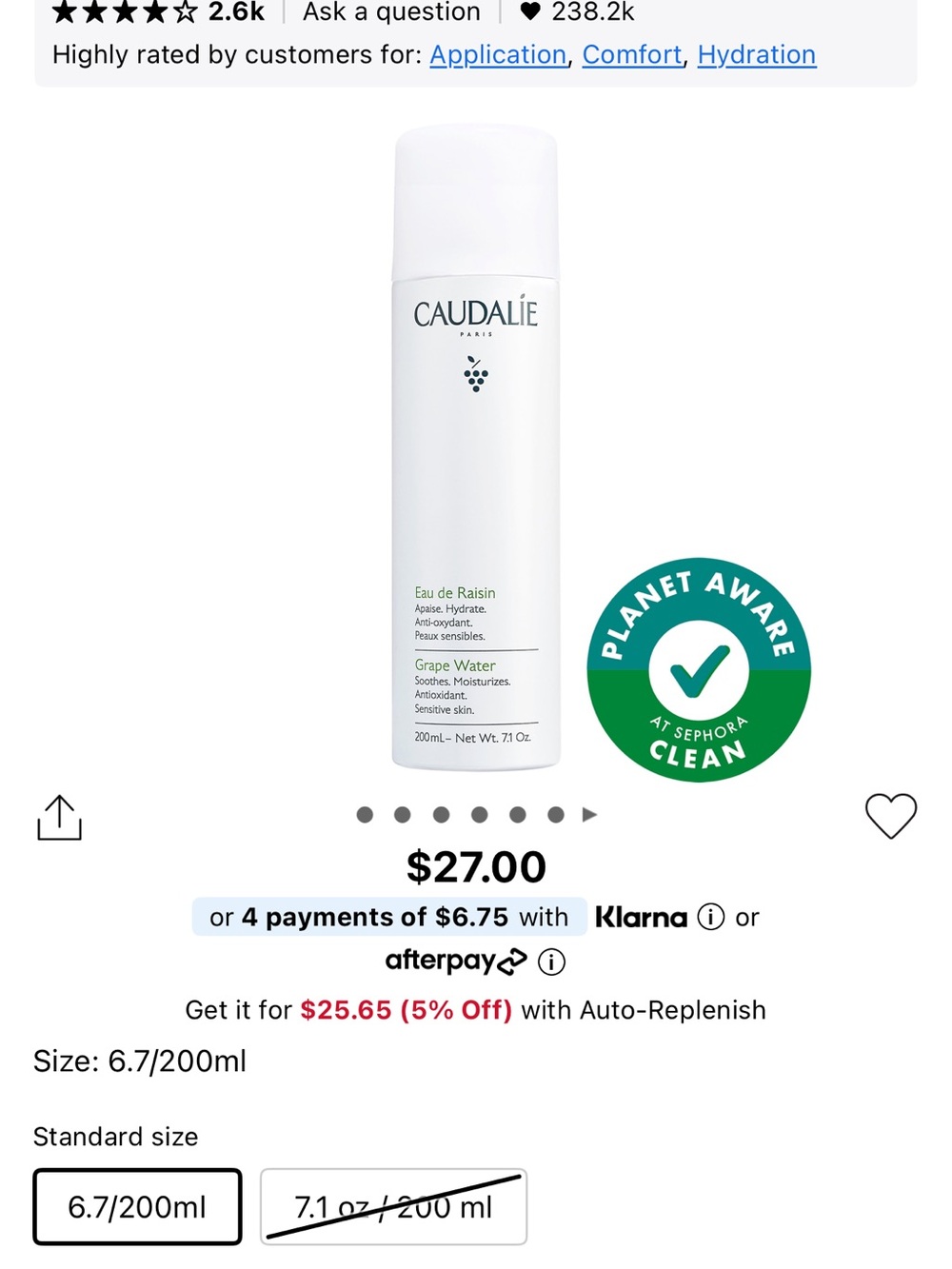 Caudalie Grape Water Hydrating Facial Mist — White